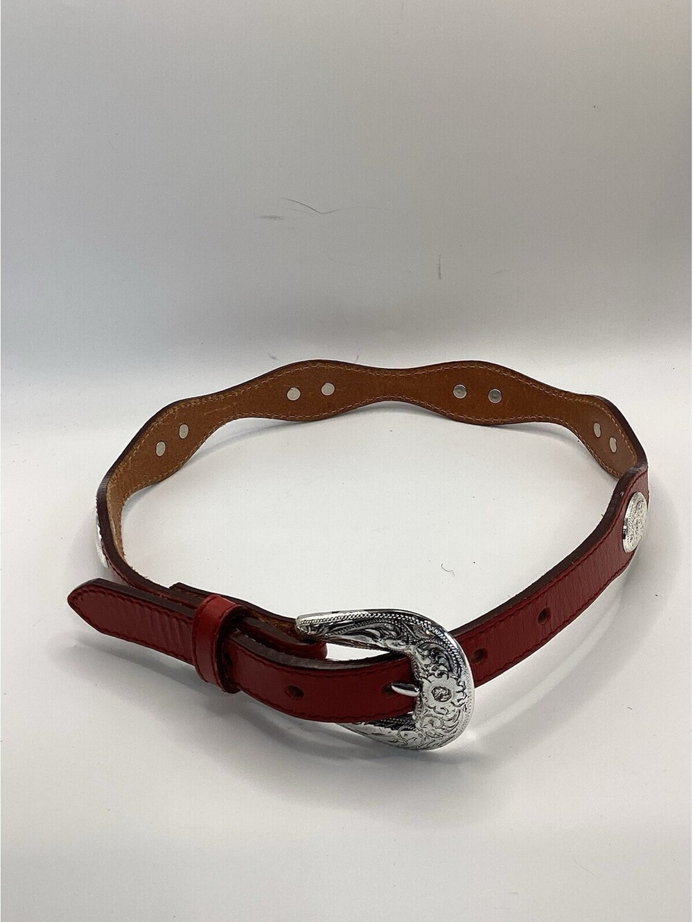 Silver Creek Leather Belt Size 21 Red Western Scalloped